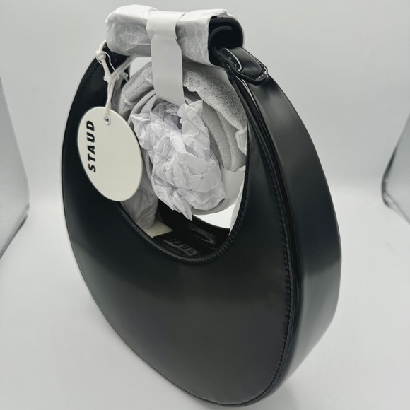 NWT Staud Mini Moon Purse in Polished Black Leather, Crossbody Bag , Brand NEW - Picture 3 of 16